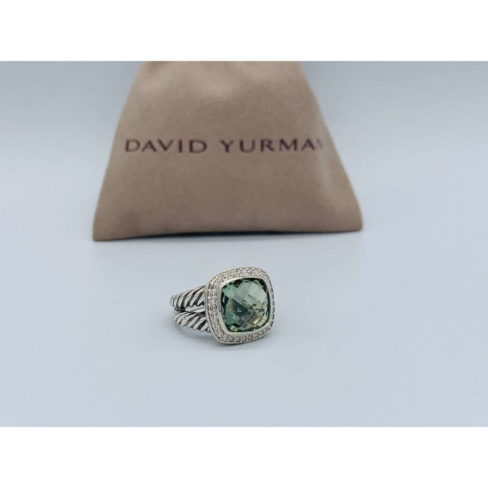 David Yurman Sterling Silver Albion Ring 11mm with Prasiolite and Diamonds Sz 7